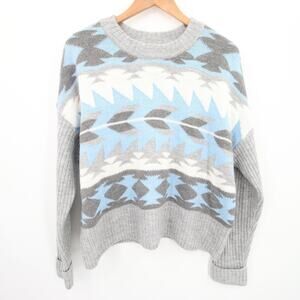 A.N.A. Sweater Gray Blue Long Sleeve Cuff Pullover Oversized Round Neck P XL